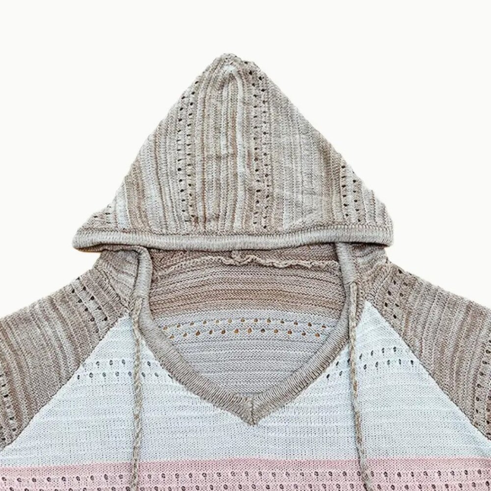 Large - Women's Color block, Hollow Out Long Sleeve, Lace Up Casual Hoodie - Picture 4 of 4